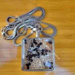 Square Glass BottlePendant Necklace with Crystals - NWOT